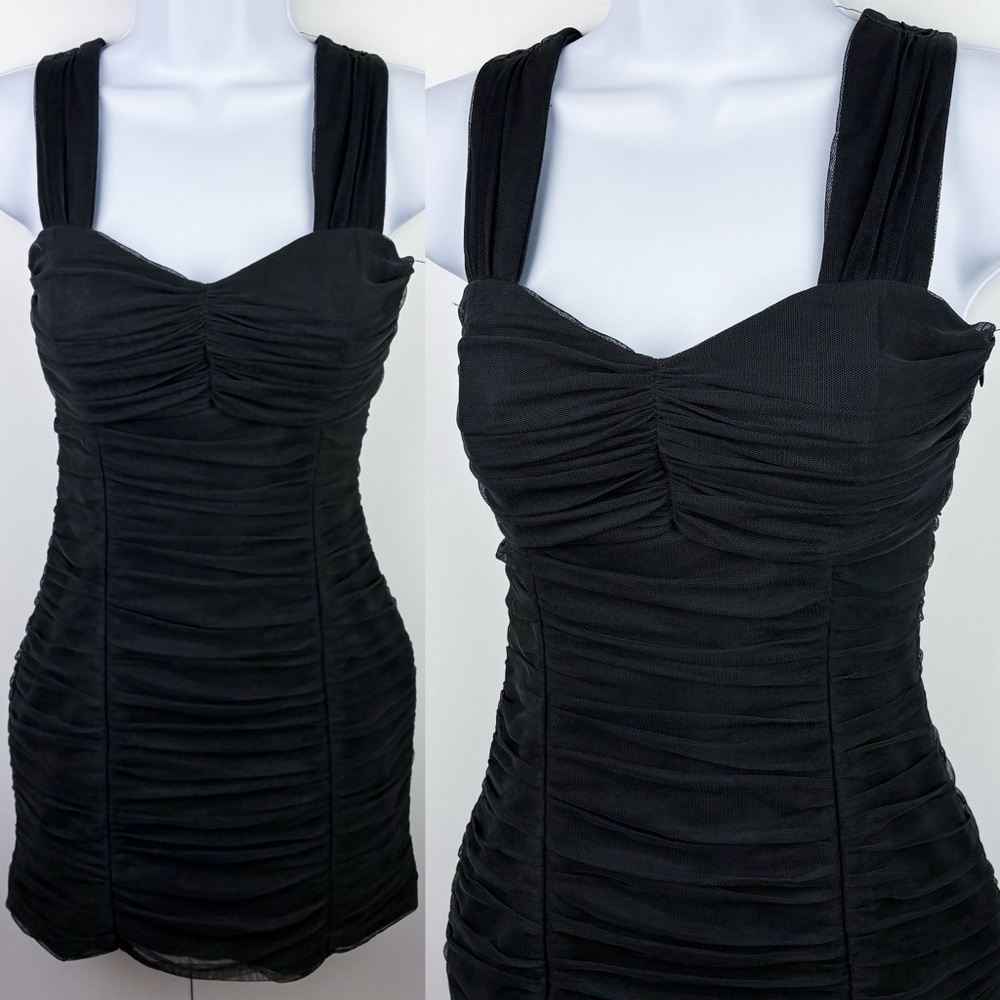 Y2K Black Mesh Ruched Bodycon Mini Cocktail Dress Sweetheart Twelve by Twelve